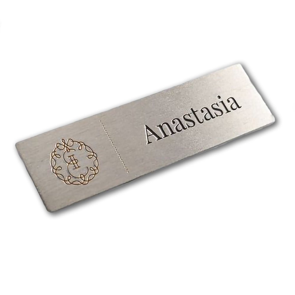 Custom Engraved Metal Name Tag Magnetic Fastener, Brushed Aluminum